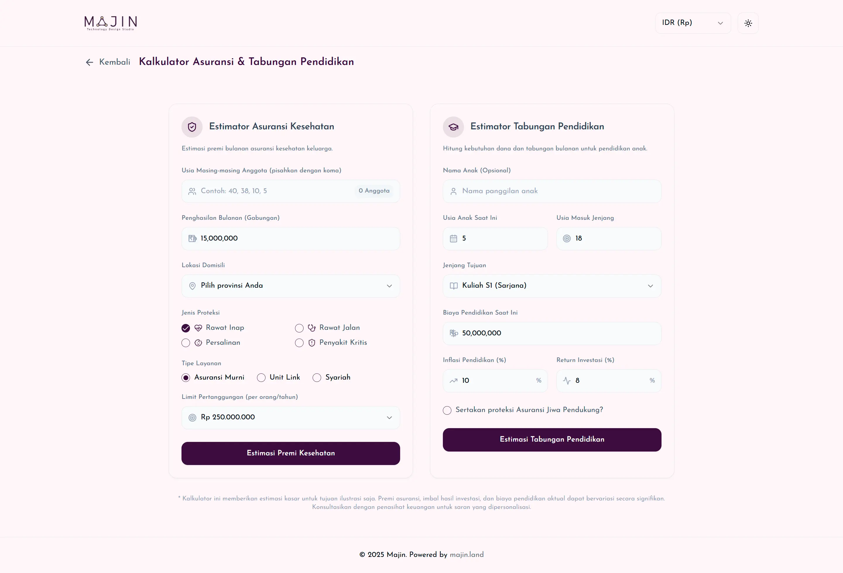 Insurance Calculator and Education Saving